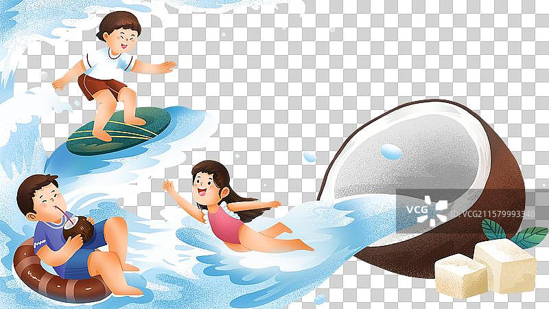 手绘噪点夏天夏季椰子椰果水冲浪休闲娱乐免抠元素图片素材