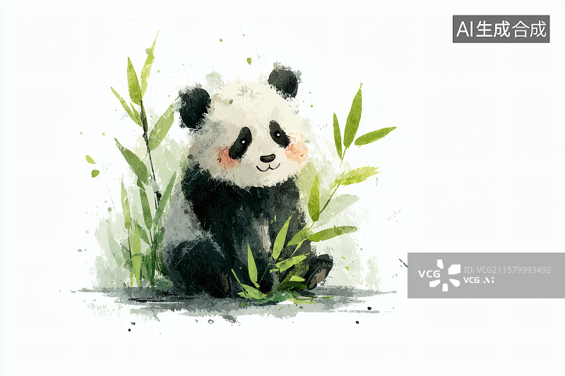 【AI数字艺术】白色背景，竹林中的一只大熊猫幼崽图片素材