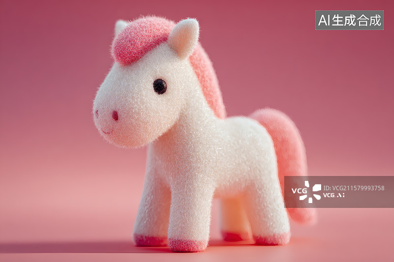 【AI数字艺术】粉色背景，一只毛茸茸的马玩具图片素材