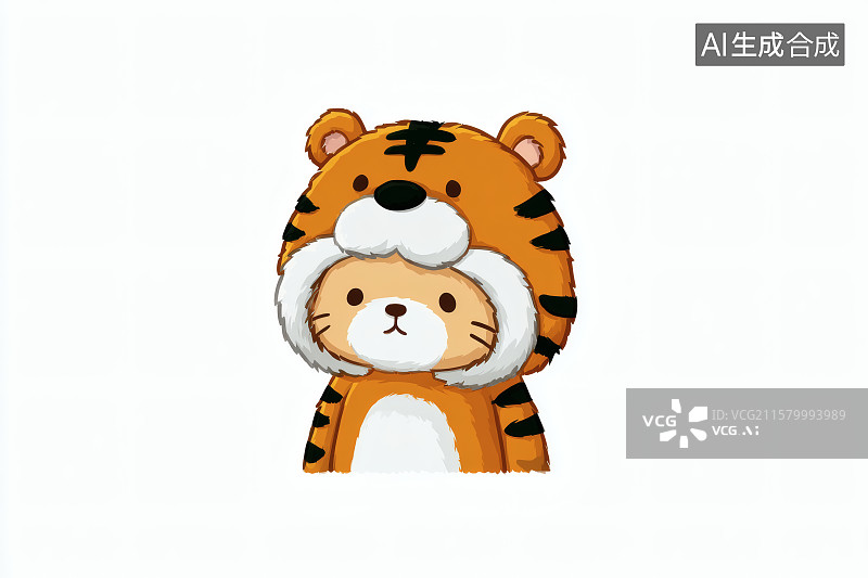 【AI数字艺术】白色背景，一只戴着虎头帽的小猫咪插画图片素材