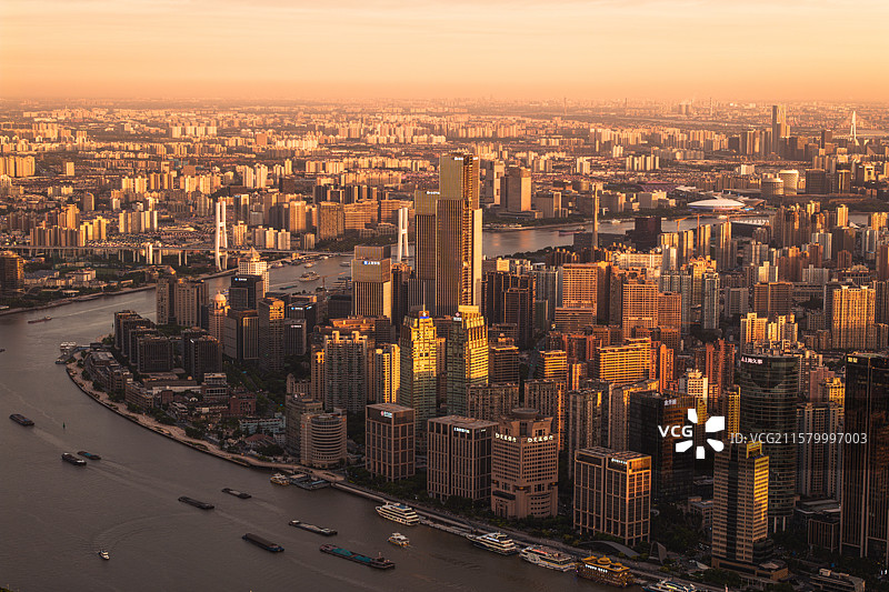 魔都日落金光三件套航拍图片素材