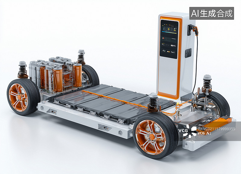 【AI数字艺术】3D渲染新能源汽车供电概念，新能源题材的汽车充电桩图片素材