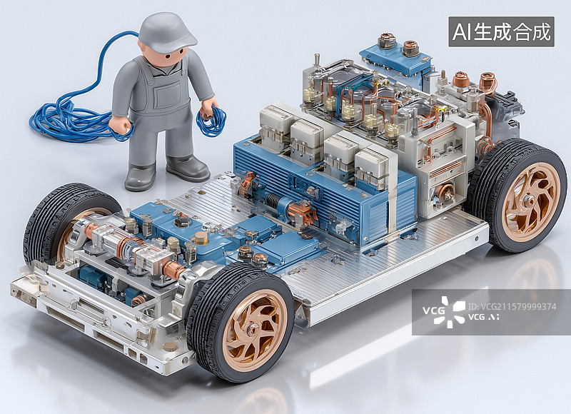【AI数字艺术】3D渲染新能源汽车供电概念，新能源题材的汽车充电桩图片素材