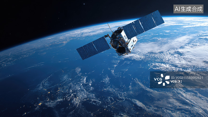 【AI数字艺术】卫星在地球轨道上运行图片素材