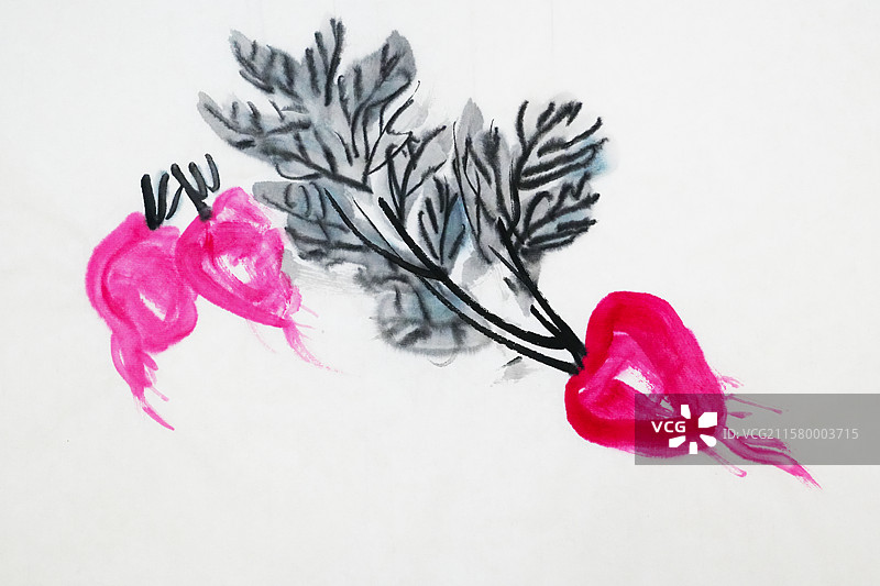 立秋 节气 秋菜 萝卜 理气 顺其 蔬菜 美味 食材 手绘插画齐白石风格中国画图片素材