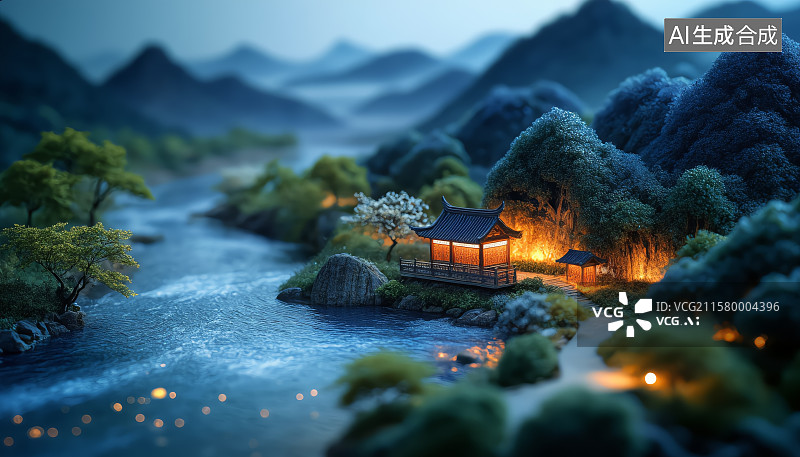 【AI数字艺术】富春山居图灵感山水意境东方美学图片素材
