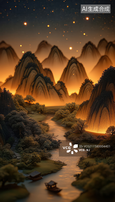 【AI数字艺术】富春山居图灵感山水意境东方美学图片素材