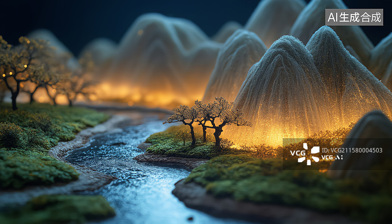 【AI数字艺术】富春山居图灵感山水意境东方美学图片素材