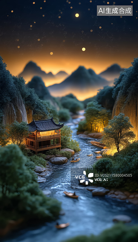 【AI数字艺术】富春山居图灵感山水意境东方美学图片素材