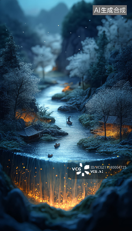 【AI数字艺术】富春山居图灵感山水意境东方美学图片素材