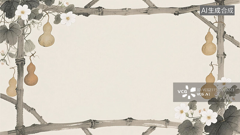 【AI数字艺术】水墨画葫芦架子背景最大图片素材