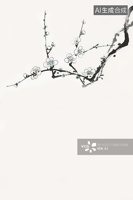 【AI数字艺术】水墨风格的梅花枝条图图片素材