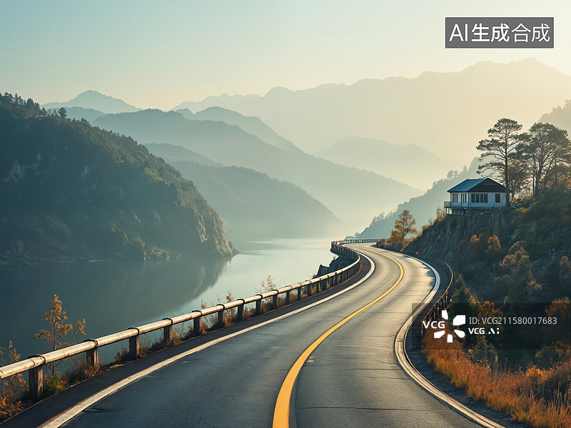【AI数字艺术】山水公路风景图片素材