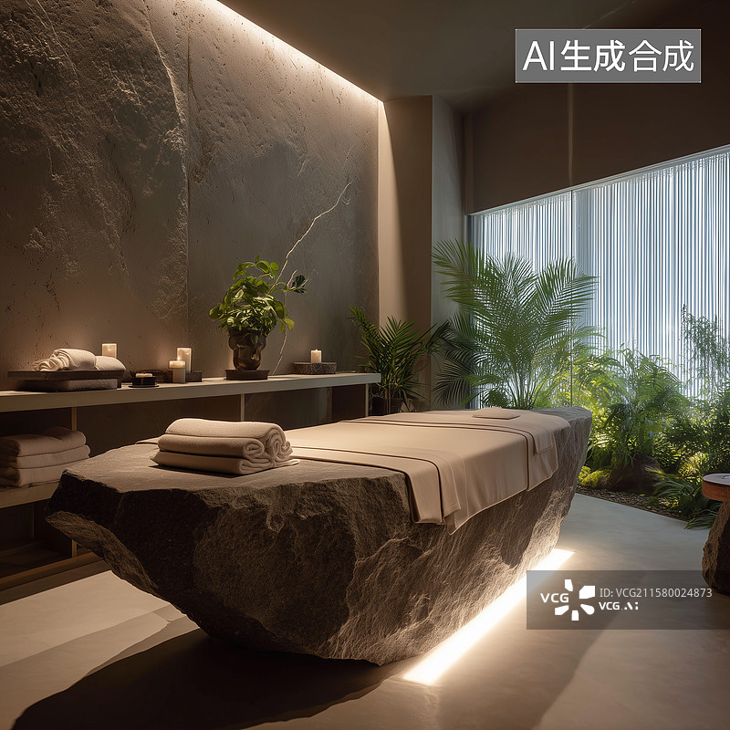 【AI数字艺术】高端火山石水疗套房图片素材