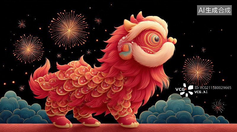 【AI数字艺术】中国新年舞狮图图片素材