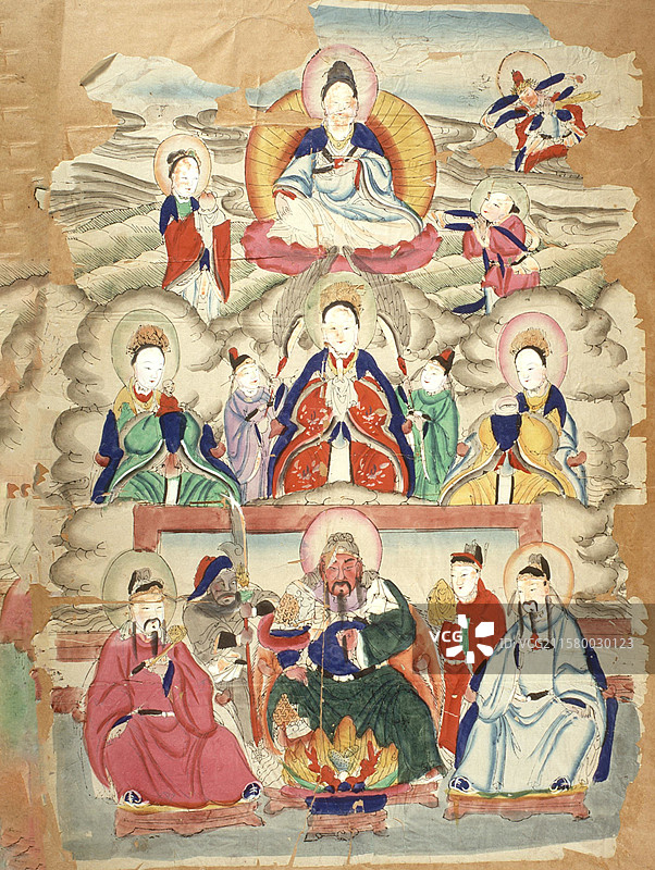 木版年画，海报，装饰画，三教图图片素材