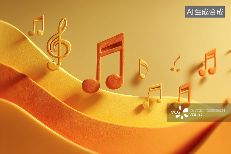 【AI数字艺术】黄色背景，跳动的音符，音乐节海报图片素材