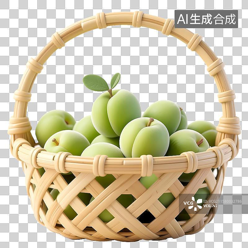 【AI数字艺术】篮筐里的青梅三维元素图片素材