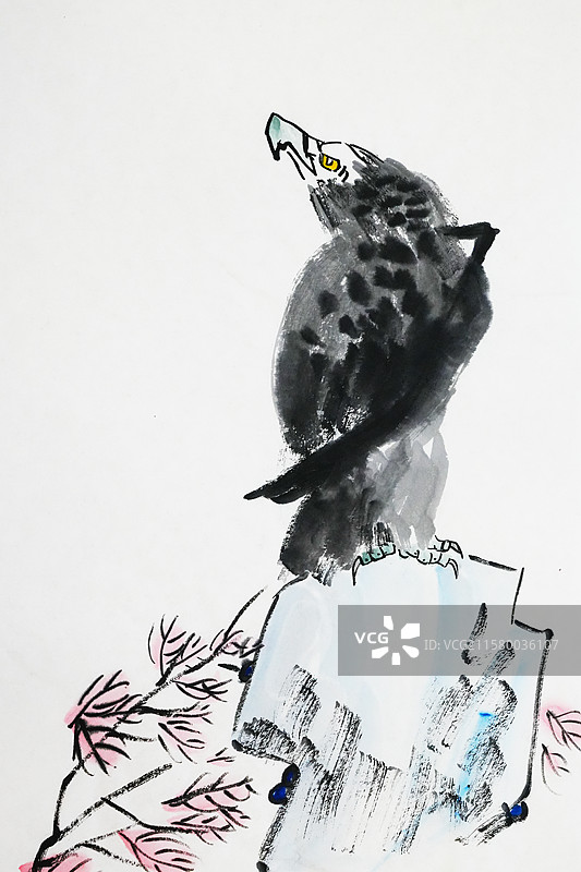 鹰 老鹰 雄鹰 手绘插画齐白石风格中国画图片素材