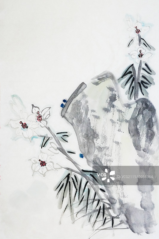 百合花 百合 野百合 花 盛开 手绘插画齐白石风格中国画图片素材