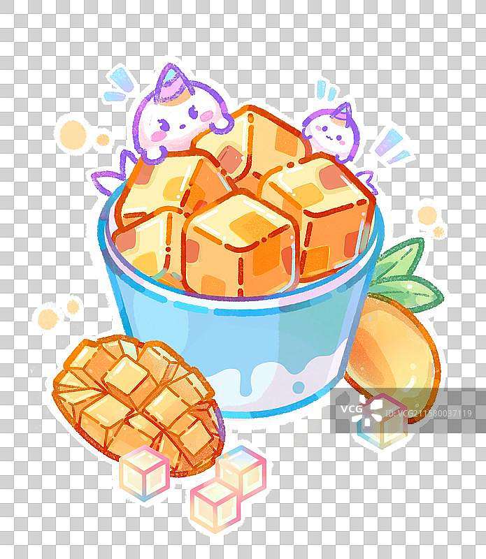 冷饮甜品炒酸奶夏季可爱线描芒果图片素材