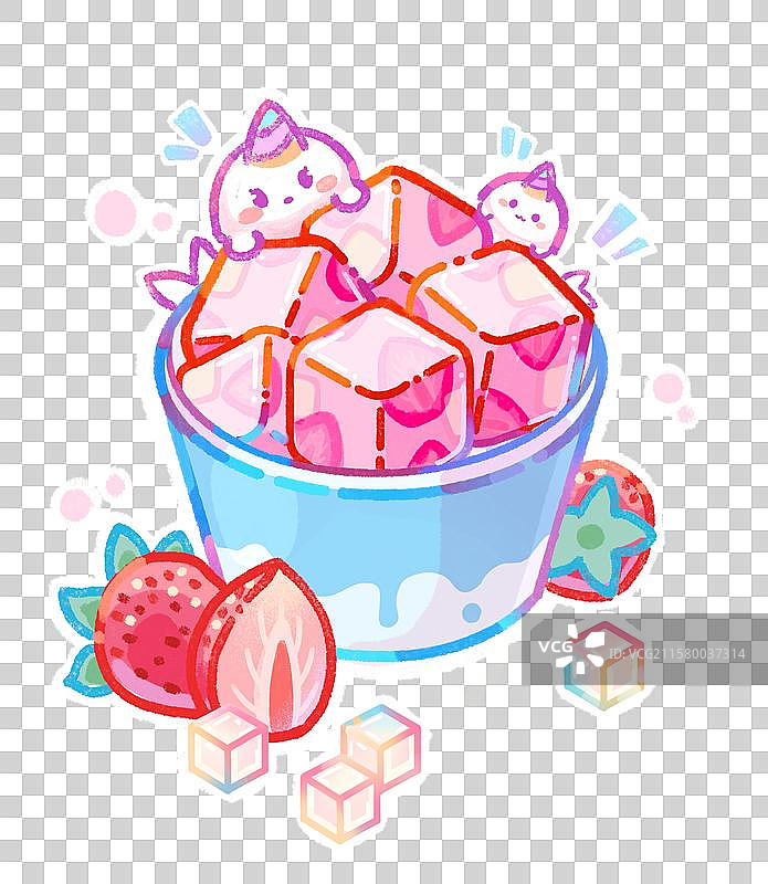 冷饮甜品炒酸奶夏季可爱线描草莓图片素材