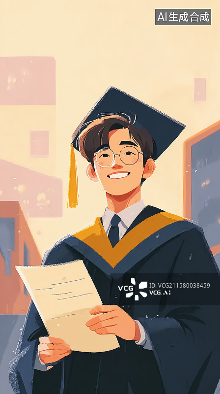 【AI数字艺术】戴着眼镜的大学生，开心的毕业图片素材