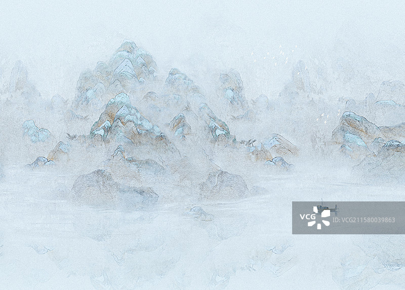 手绘千里江山图图片素材