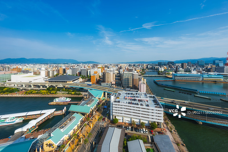 福冈Fukuoka，Hakata博多港Ferry terminal，那珂川Naka River，航拍图片素材