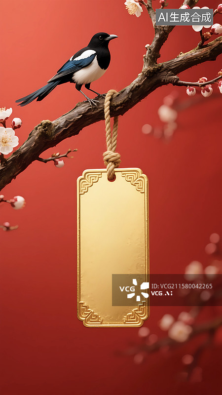 【AI数字艺术】喜上梅梢国风意境祈福卡片抽签上上签图片素材