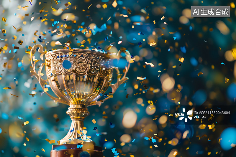 【AI数字艺术】灯光照射下的奖杯特写图片素材