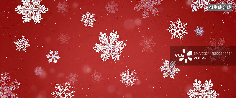 【AI数字艺术】雪花点缀的红色背景图片素材