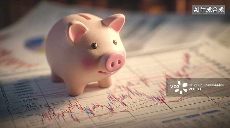 【AI数字艺术】小猪储蓄罐与账本图片素材