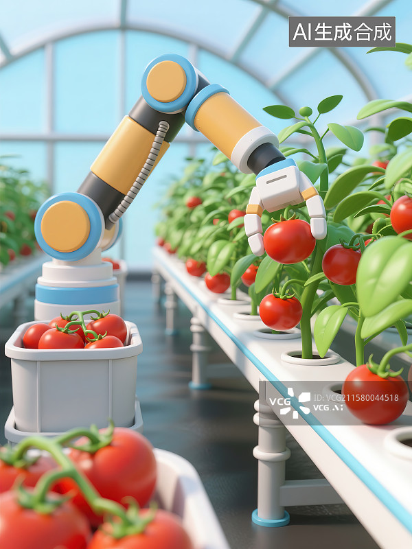 【AI数字艺术】大棚里机械采摘蔬菜图片素材