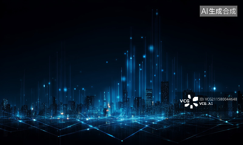 【AI数字艺术】夜色中的未来城市图片素材