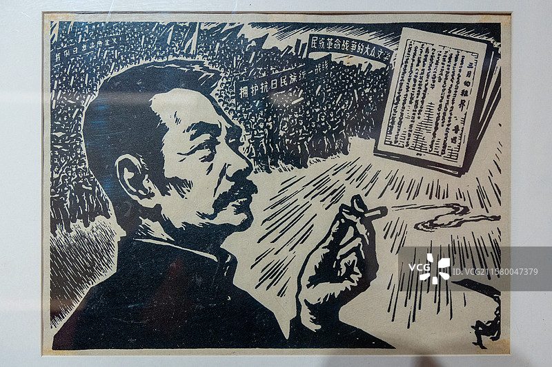 鲁迅人物木板画图片素材
