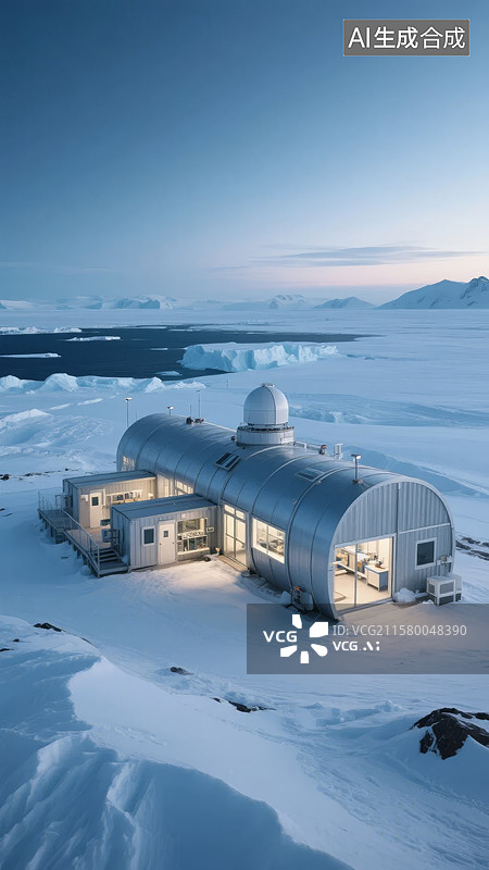 【AI数字艺术】雪地中的现代化观测站图片素材