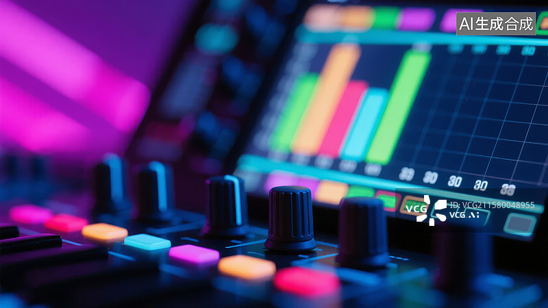 【AI数字艺术】音乐制作设备的彩色界面图片素材