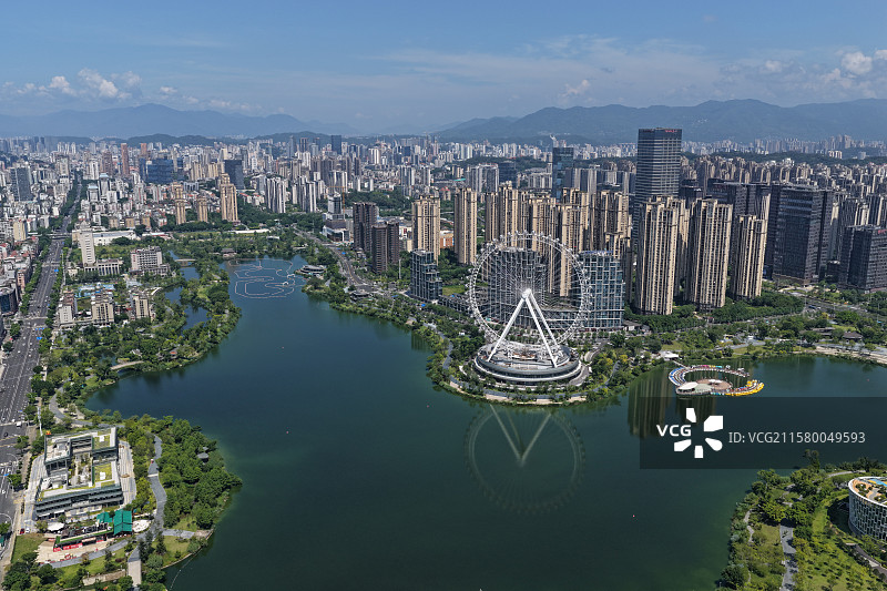 福州晋安湖摩天轮福州市文化馆福州市少年儿童图书馆福州天之眼城市景观公园城市蓄滞洪湖水利设施韧性城市城图片素材