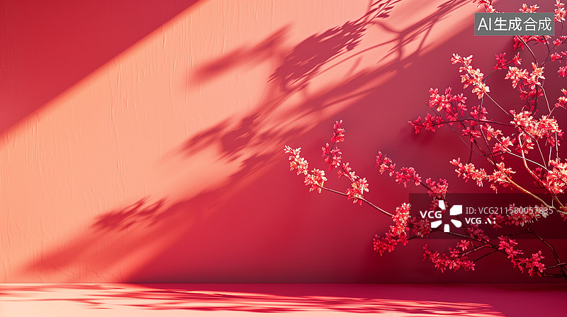 【AI数字艺术】红色背景中的几何构图展现了简约风格的春节主题，展现了产品展示空间的亮丽细节与高分辨率。图片素材