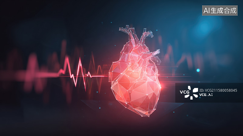 【AI数字艺术】数字化心脏与心电图背景图片素材