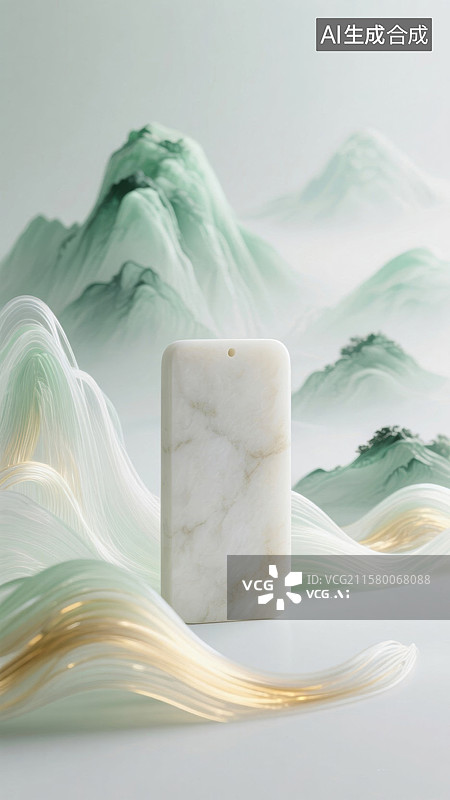 【AI数字艺术】山水背景中的大理石砖图片素材