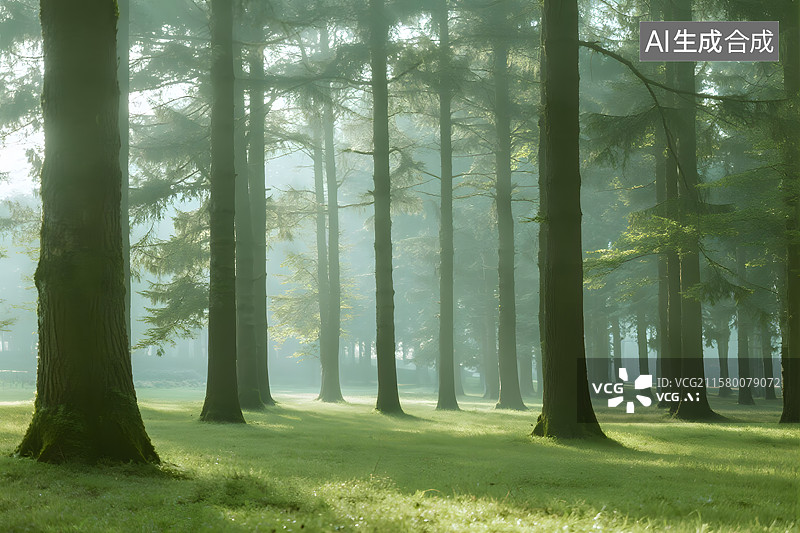 【AI数字艺术】阳光森林草地与绿意自然风光图图片素材