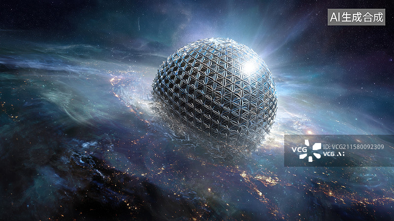 【AI数字艺术】宇宙中的巨型球体结构图片素材
