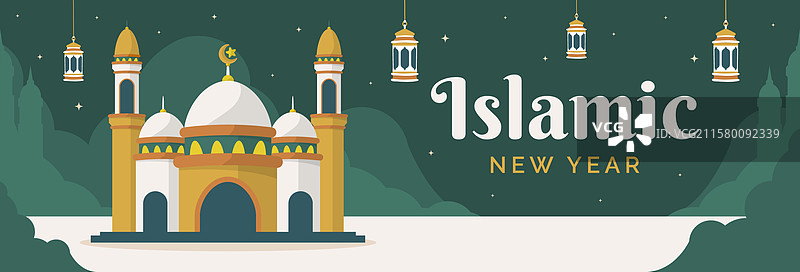 伊斯兰新年平面横幅模板图片素材