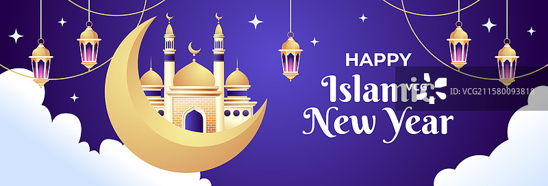 伊斯兰风格的渐变横幅模板图片素材