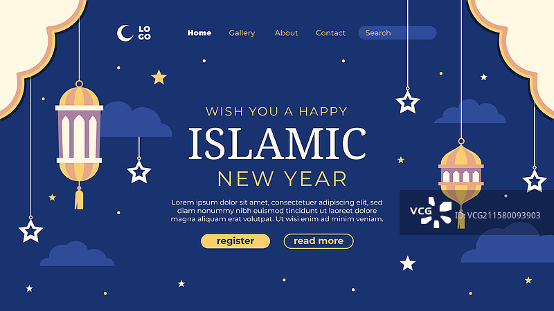 伊斯兰新年着陆页模板图片素材