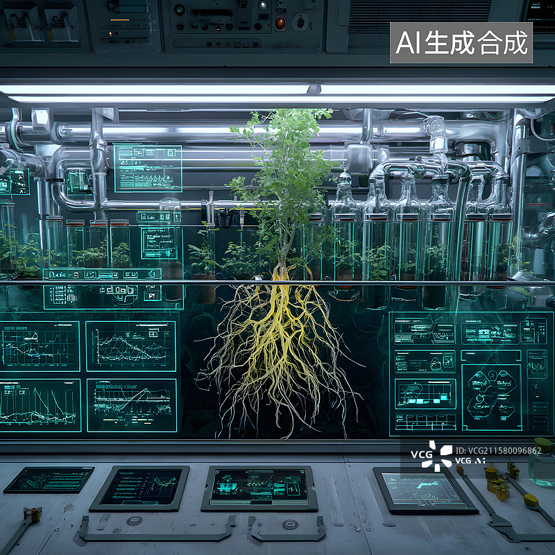 【AI数字艺术】现代实验室植物研究图片素材