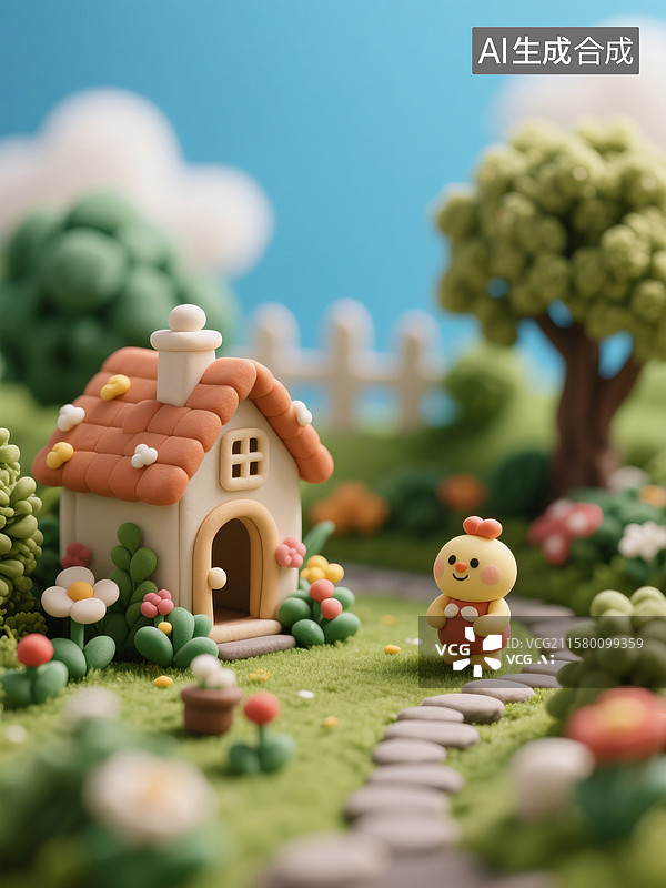 【AI数字艺术】微型粘土花园的定格动画摄影图图片素材