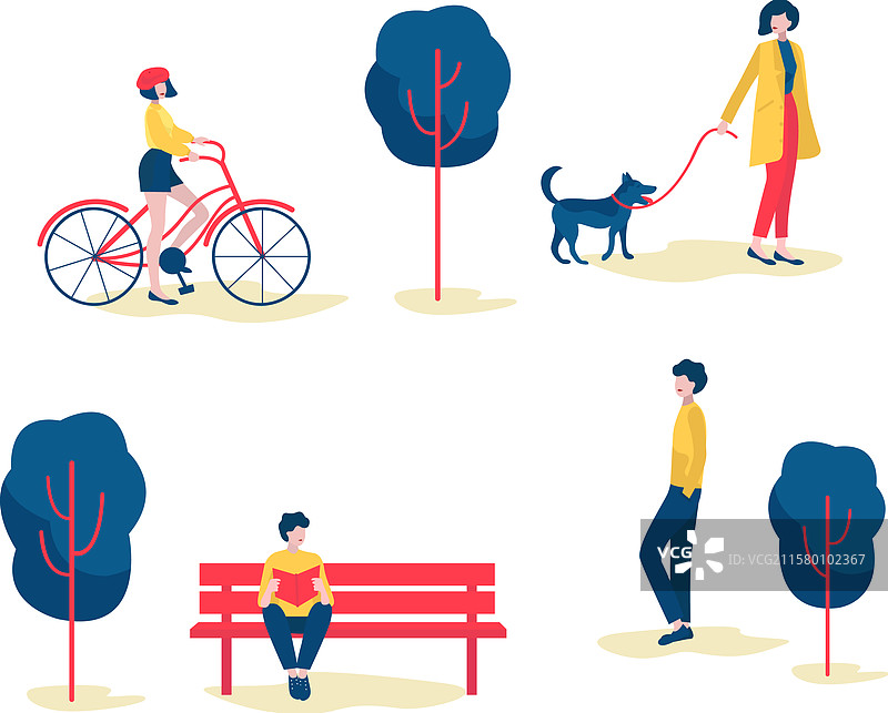 手绘的人们在公园里图片素材